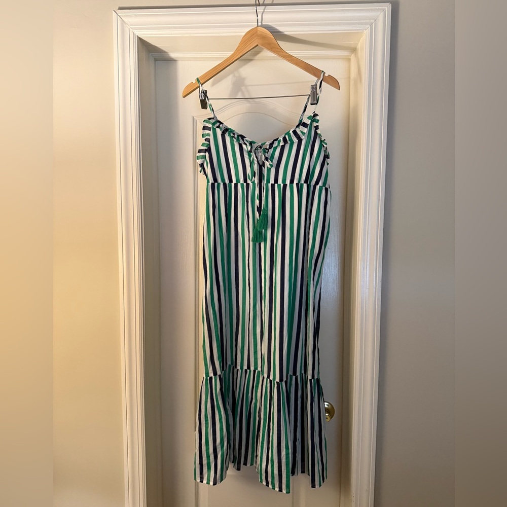 NWT J. Crew Green White Navy Striped Maxi Sundress
